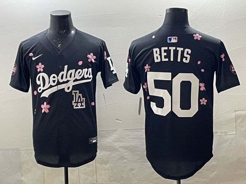 Men 2025 Nike Los Angeles Dodgers #50 Betts Black Game MLB Jersey 010
